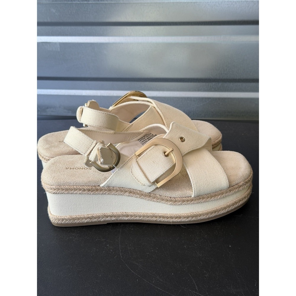 Sonoma Good for Life Gold Buckle Women 9‎ Platform Canvas Sandals  U